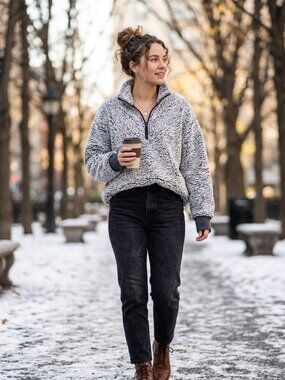 EXPRESS Sherpa fleece quarter zip pullover oversized Athleisure loungewear M